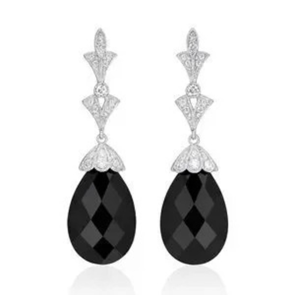 Black Crystal Silver Drop Earrings Statement